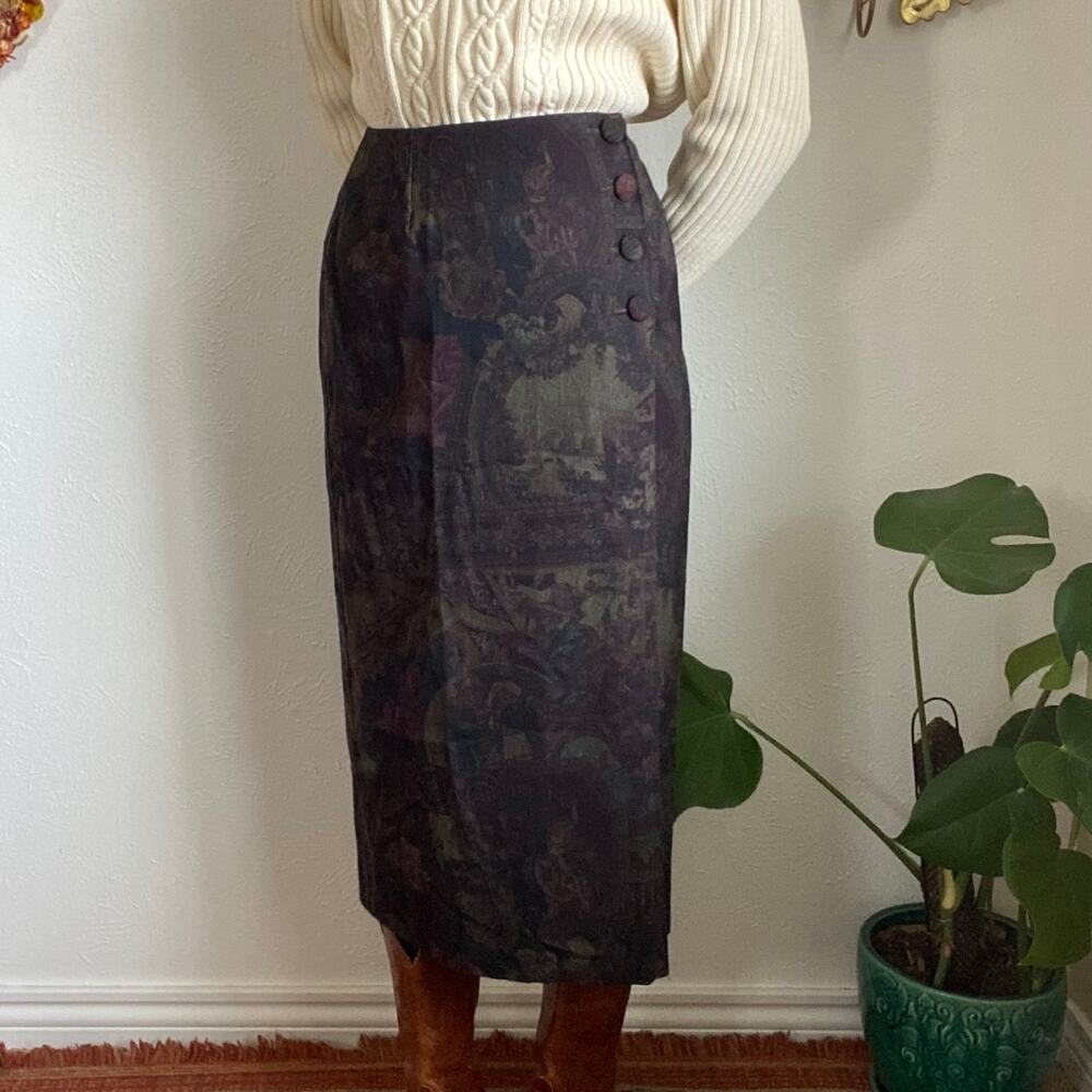 deadstock vintage tapestry print midi skirt